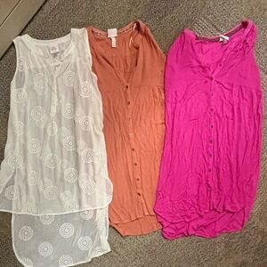 Lot Of 3 Knox Rose Tunic Button Front Sleeveless Rayon Blouse Boho Casual Size M